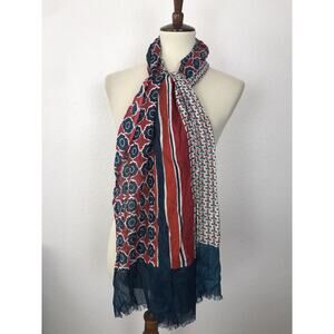 Coldwater Creek Multicolor Print Floral Graphic Raw Hem Scarf
